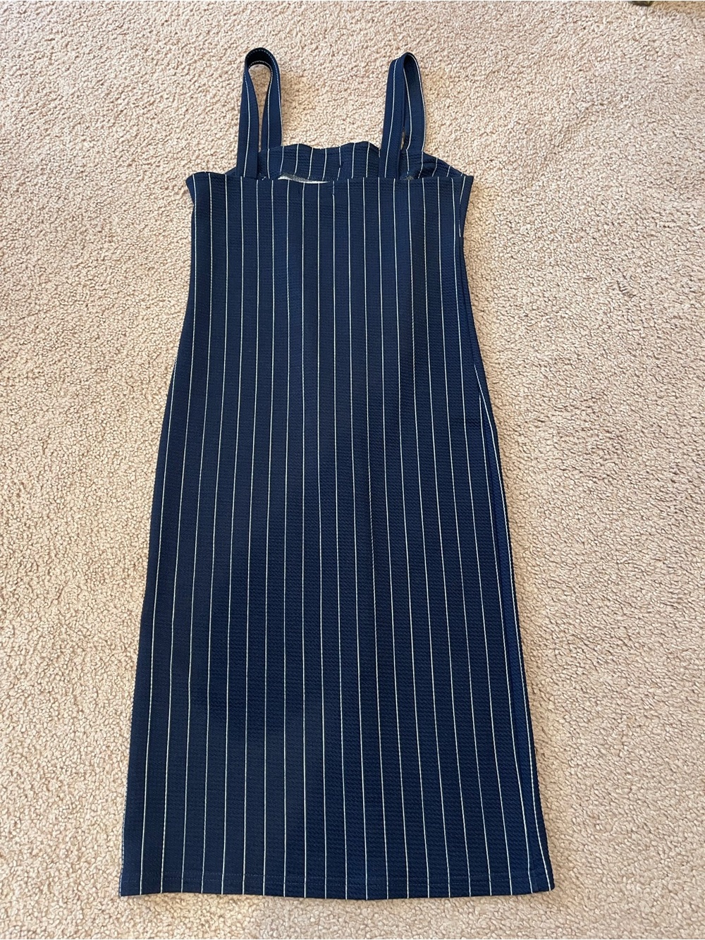 RILEY & JAMES Boho Y2K Striped Navy Button-Front Spaghetti Strap Dress - Picture 6 of 7